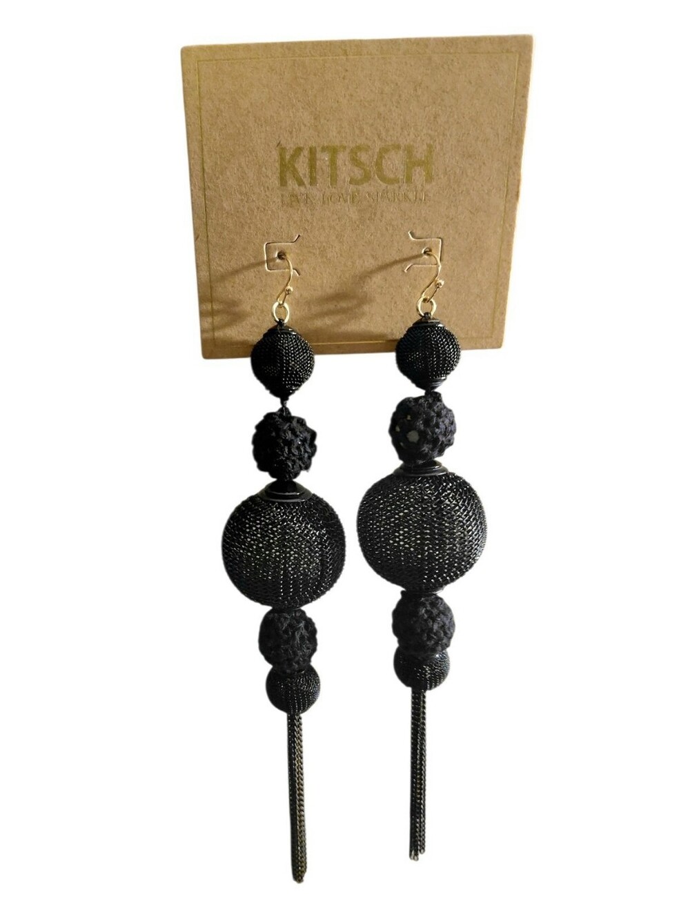 Kitsch Linear Black Ball Drop Dangle Bohemian Statement Earrings